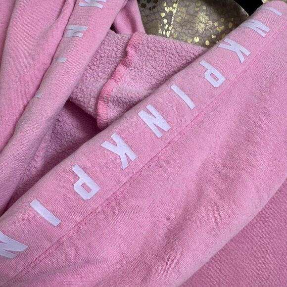 PINK Victorias Secret Light Pink White Logo Pullover Hoodie Sweater Large - Picture 7 of 8